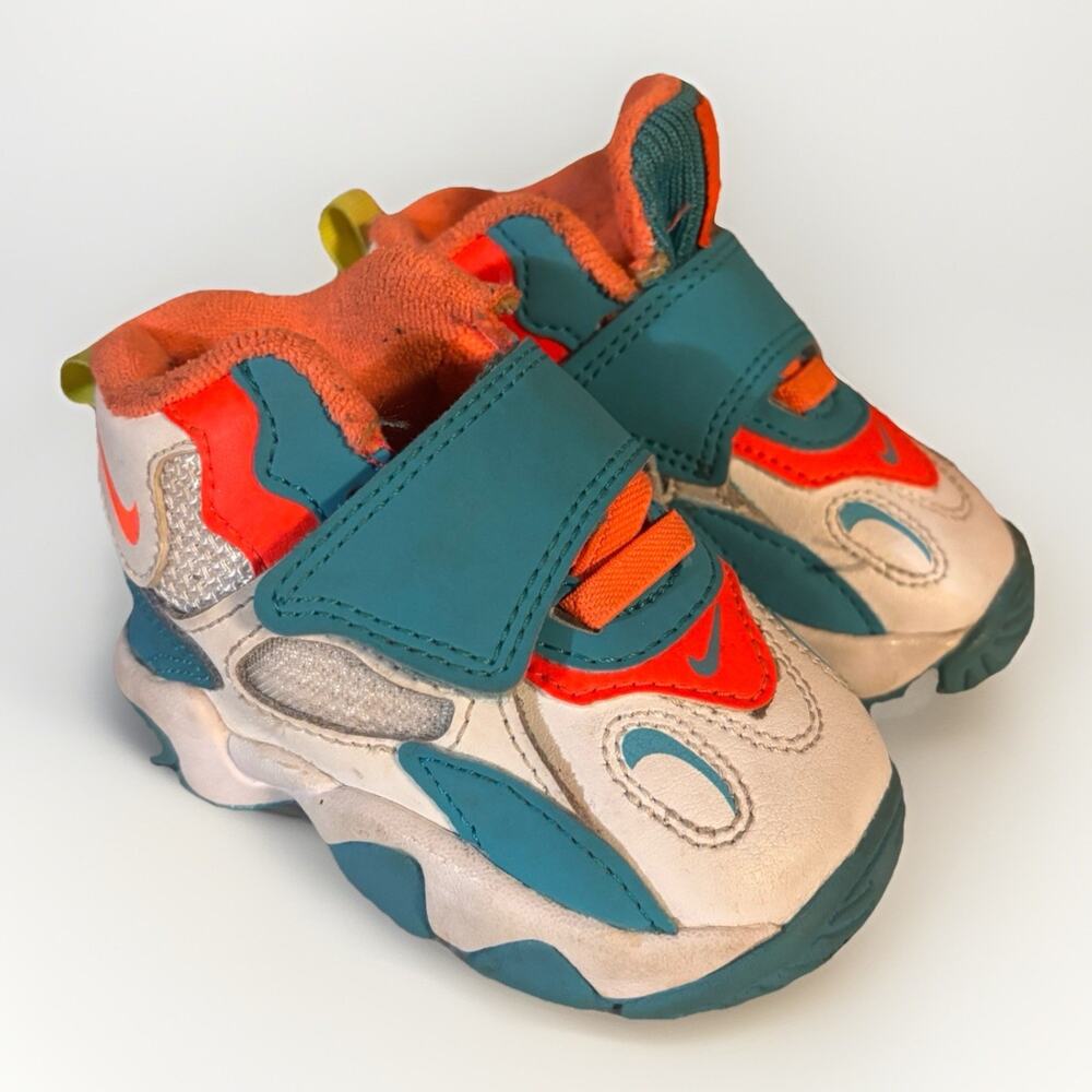 Nike Baby Toddler Shoes Sneakers White Orange Teal Hook Loop Size 4C